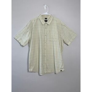 Prana Button Down Shirt Mens XXL Yellow Striped Short Sleeve Standard Fit Preppy